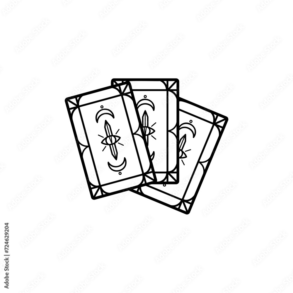 Vector black and white image of tarot cards. Card reading. Halloween sticker. Black and white graphics. Vector black and white image of tarot cards. Card reading. Halloween sticker. Black and white graphics.
