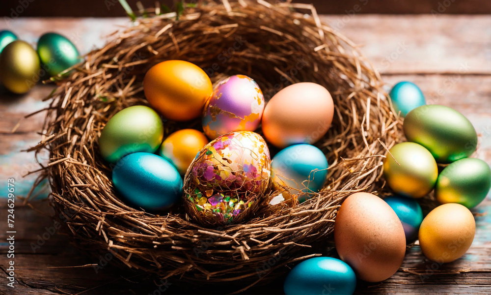 Fototapeta premium Beautiful Easter eggs for the holiday. Selective focus.