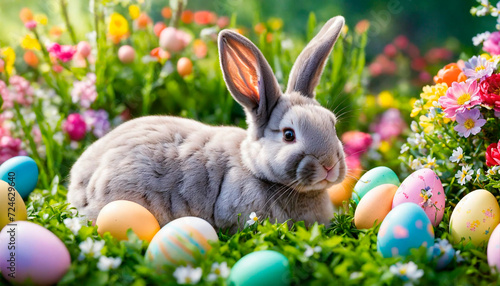 Easter eggs and bunny beautiful background. Selective focus.