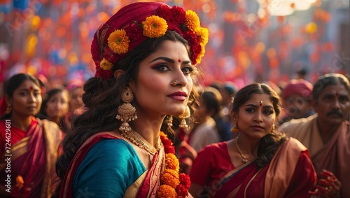 Indian people attending a religious ceremony in Kolkata, West Bengal, India.