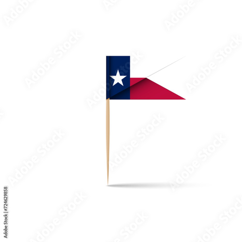 Texas state paper flag burger stick with a toothpick, isolated on a white background. Design element for Texas geolocation. Realistic 3D vector clip art object illustration.