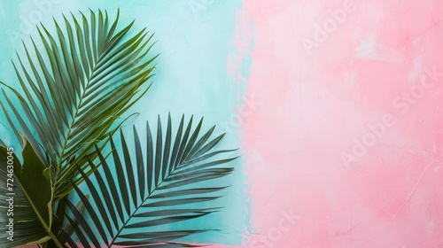 Abstract pastel background with palm tree in trendy minimal design. Architecture interior background. 3d render