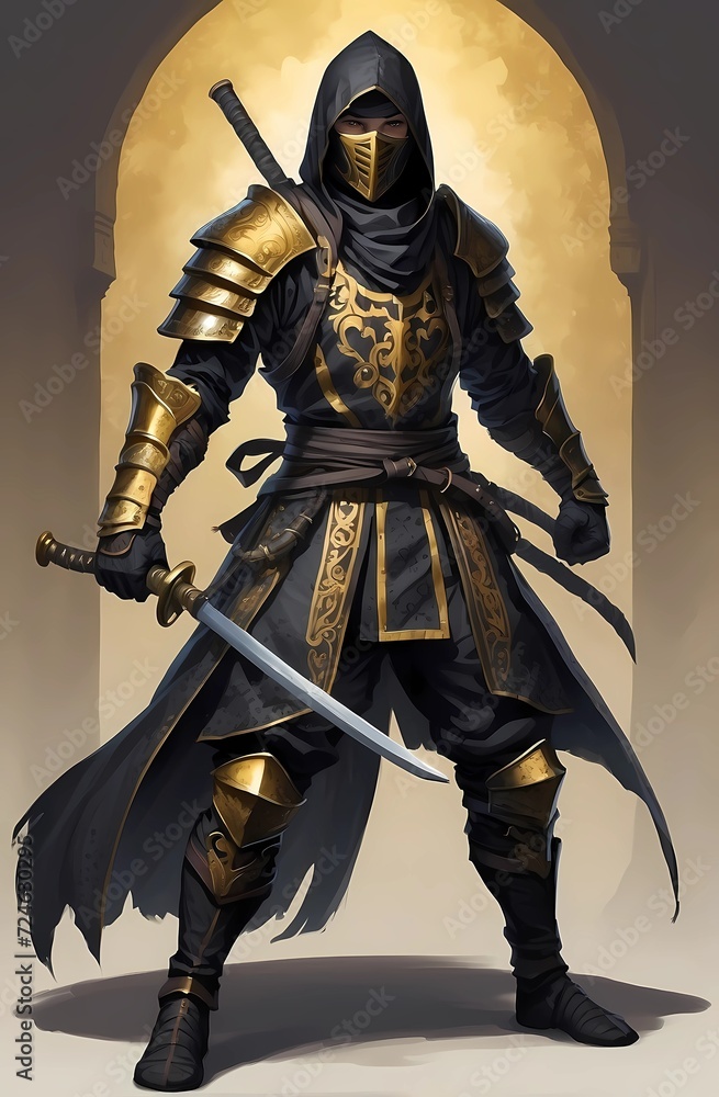 A powerful and mysterious warrior in black and gold armor who works directly under the king.