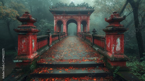 The iconic Red Bridge in Hanoi, Vietnam photo