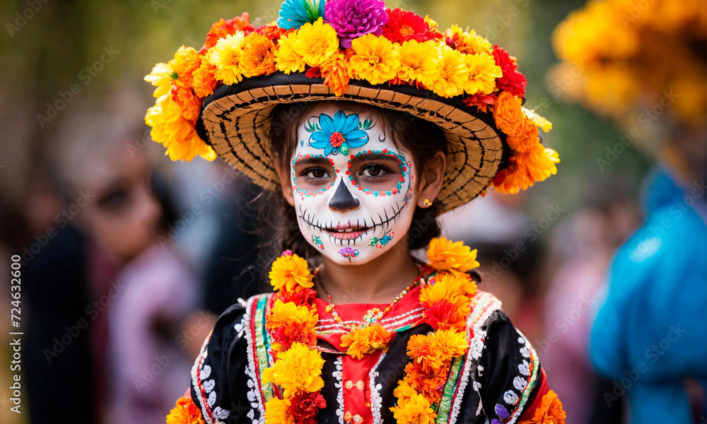 People at the Day of the Dead festival. Selective focus.