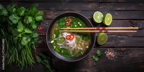 Vietnamese phobo soup top view photo