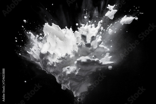 Drops And Splashes Of White Paint On Black Background