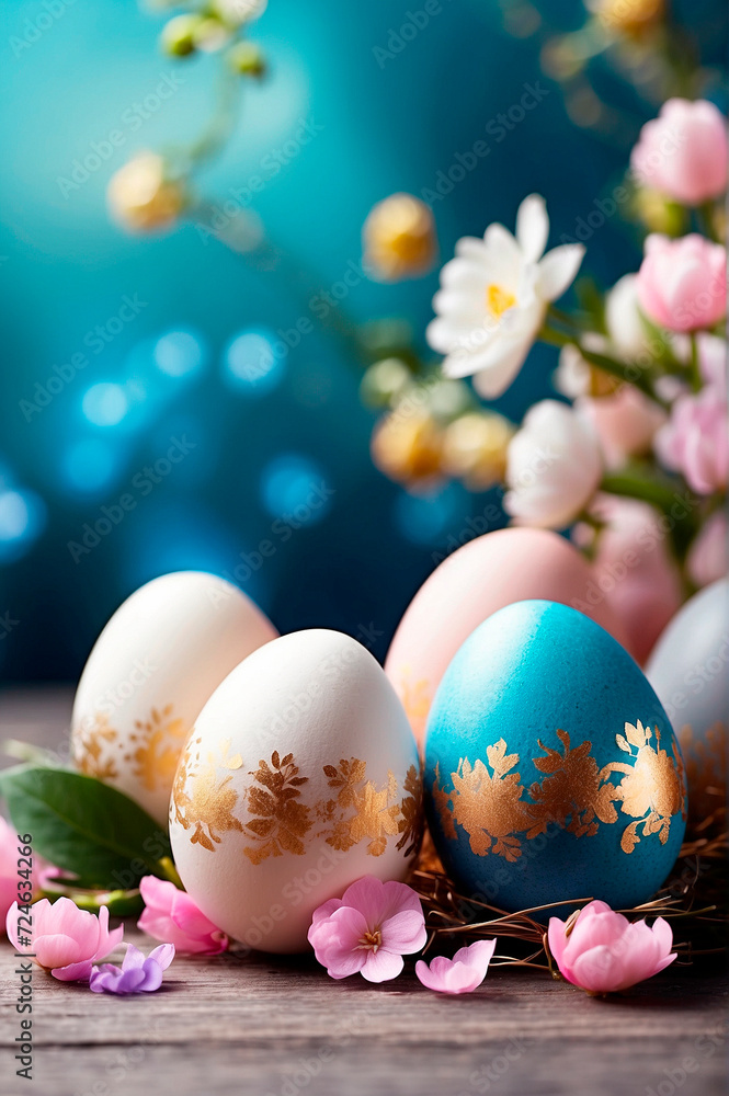 Fototapeta premium Beautiful Easter eggs for the holiday. Selective focus.