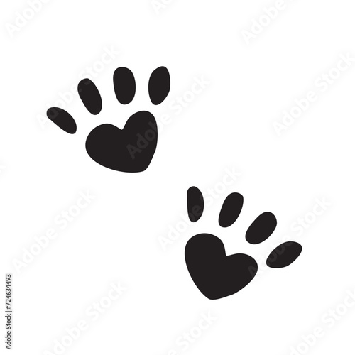 Cute black silhouette of paw prints. Hand drawn vector isolated clipart. Animal trace on white background