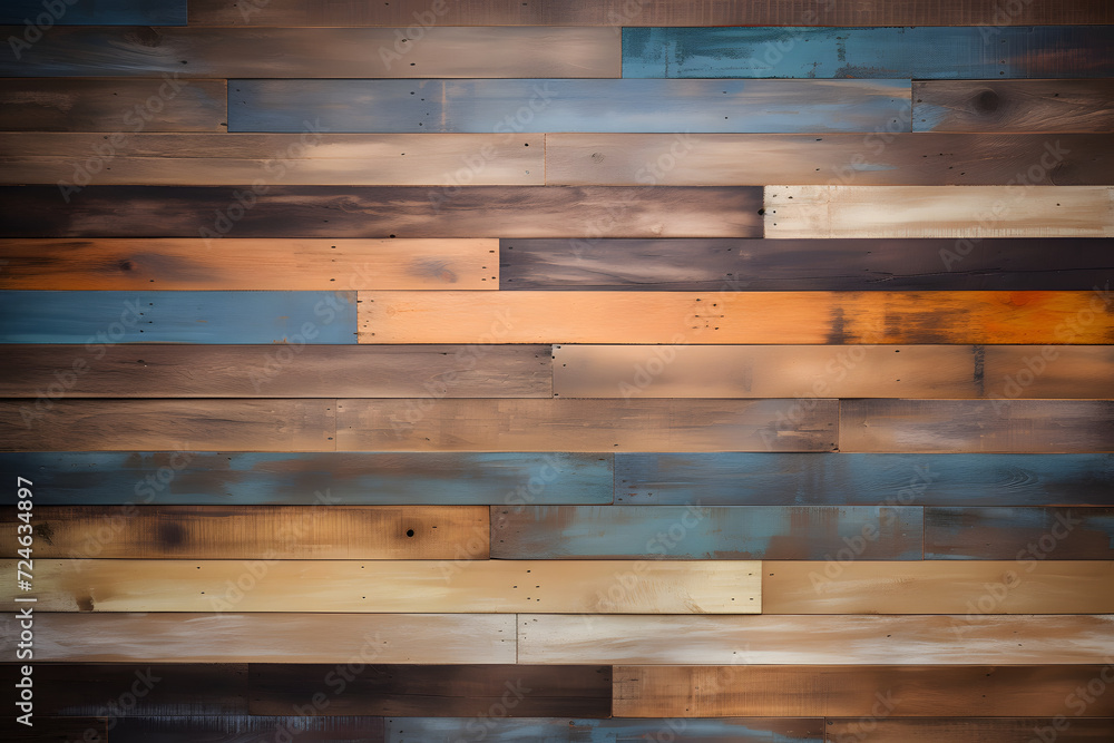 A wood wall made of multiple different colors is used as background A wood wall made of multiple different colors is used as background