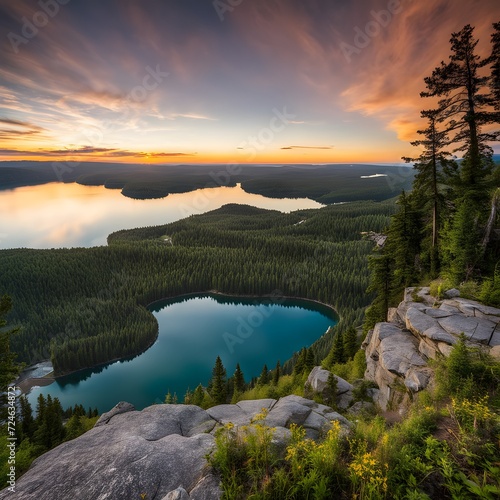 View of the lake on a serene cliff.