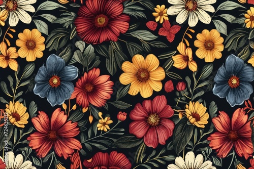A rustic  seamless floral pattern.