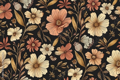 A rustic, seamless floral pattern.