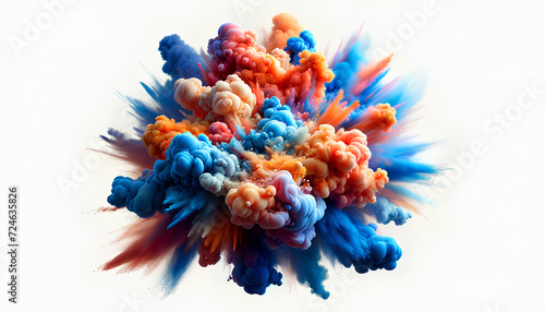Vibrant and colorful explosion of powder in a spectrum of colors including pink, orange, yellow, green, blue, and violet