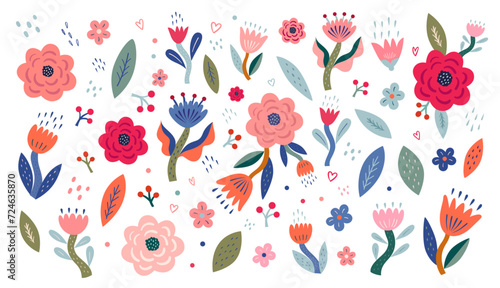 Beautiful romantic flower collection with roses, leaves, floral bouquets, flower compositions.	