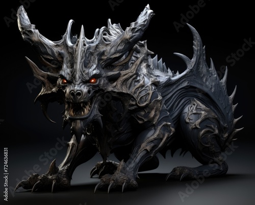 Black Dragon - 3D Rendered Fantasy Creature with Horns and Antlers Isolated on White Background © Web