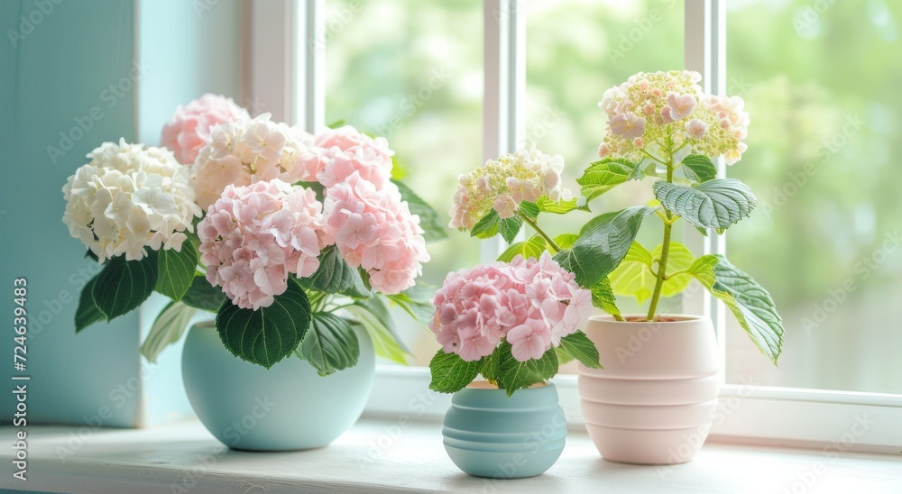 flowers and pots at the window flowers and pots at the window