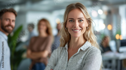 Describing an Office Environment with Casual-Dressed People and Blurry Bokeh ...