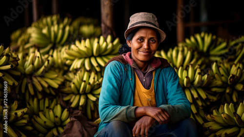farmer on banana plantation, banana export, banana harvest, Ecuadorian woman