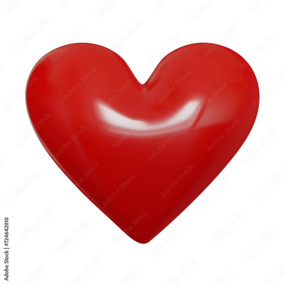 Realistic 3d Red heart, symbol love. Valentines day card. Render 3d isolated on white background. Vector illustration