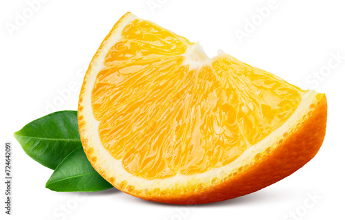 Orange slice isolated. Cut orange with leaves on white background. Orange fruit piece with clipping path. Full depth of field. © Tim UR