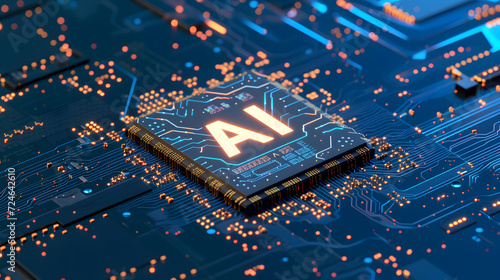 close up of electronic computer circuit board with AI chip processor, Artificial Intelligence technology concept