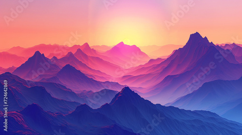 The sun rises over the mountain range. © Dorido