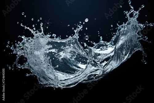 Water Splash Isolated on Black Background. Sea and Ocean Wave Dripped in Abstract Design