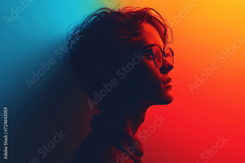 Woman's profile against colorful gradient background