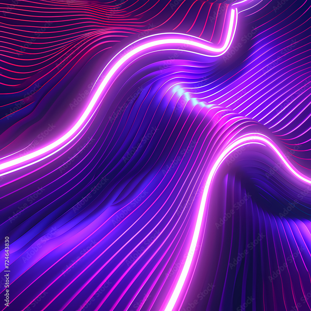 Futuristic Neon Waves on Digital Background Futuristic Neon Waves on Digital Background