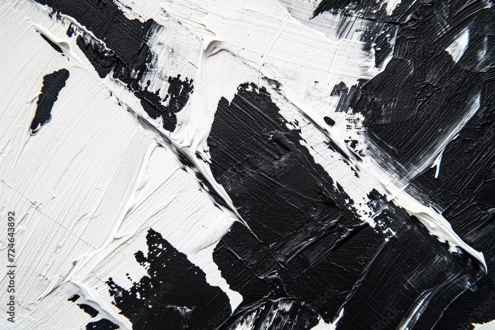 Abstract clay painting on paper with a messy black and white acrylic background