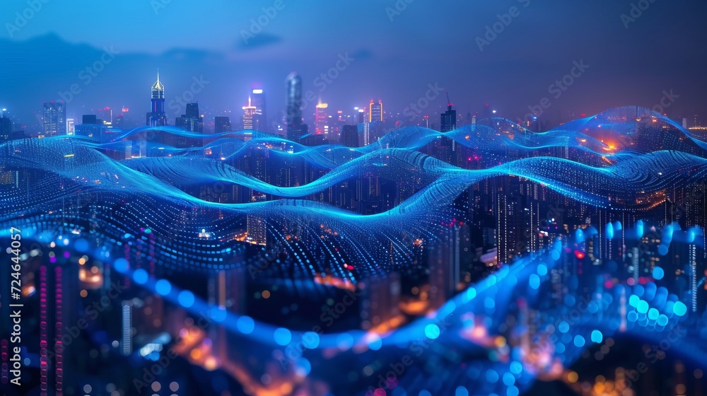 Smart city and big data connection technology concept with digital blue ...