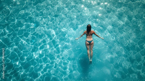 Attractive young womanl swims underwater in the sea.Woman swimming underwater in sea. © riccardozamboni