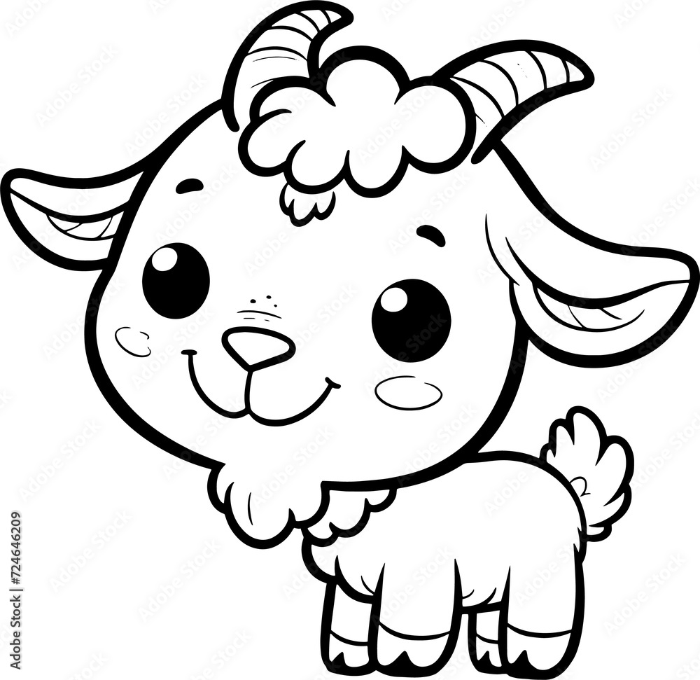 Goat cartoon character line doodle black and white coloring page Goat cartoon character line doodle black and white coloring page