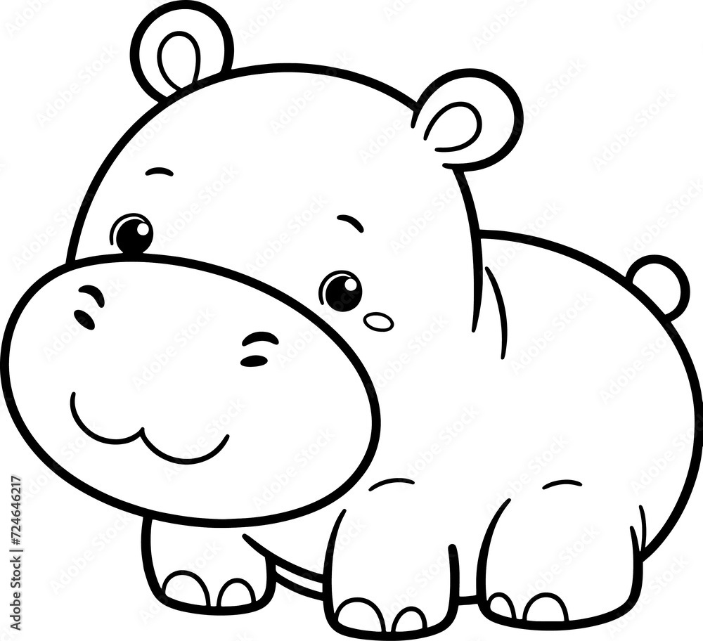 Hippo cartoon character line doodle black and white coloring page Hippo cartoon character line doodle black and white coloring page