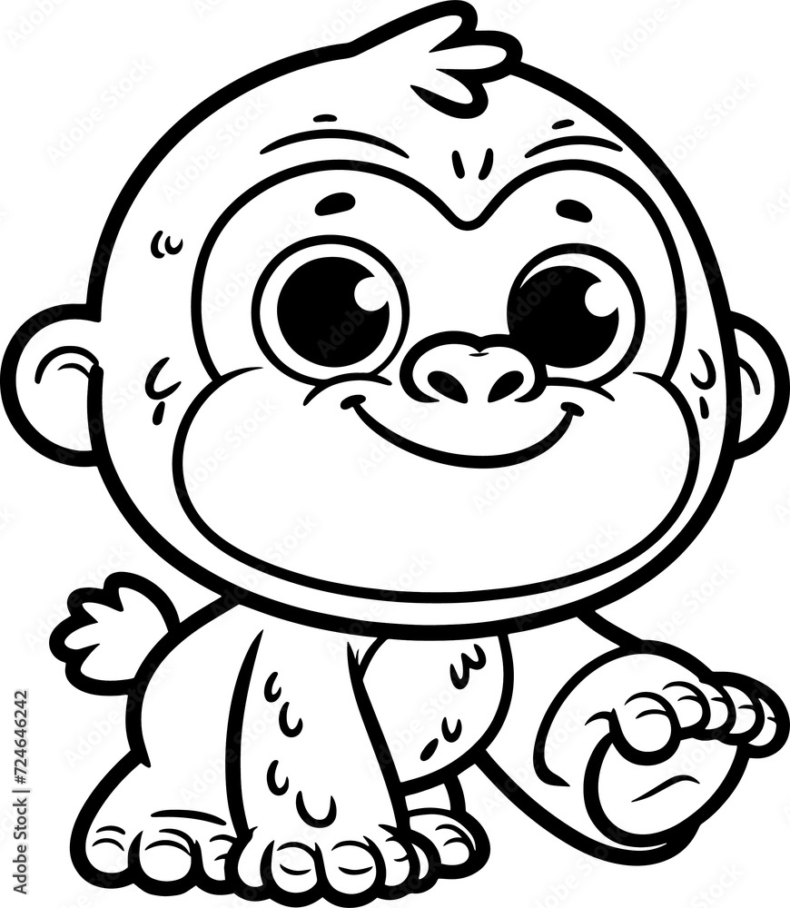 Gorilla cartoon character line doodle black and white coloring page Gorilla cartoon character line doodle black and white coloring page