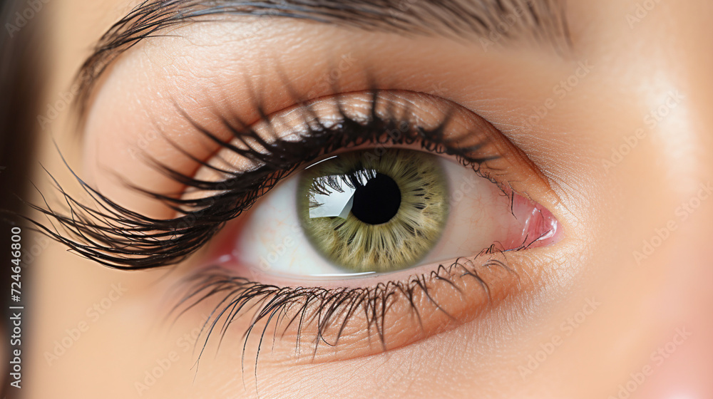 Eyelash Extension Procedure. Close-up of an eye with long and thick eyelashes, eyes visage. Woman eye with long false eyelashes. Cosmetics and make-up Eyelash Extension Procedure. Close-up of an eye with long and thick eyelashes, eyes visage. Woman eye with long false eyelashes. Cosmetics and make-up