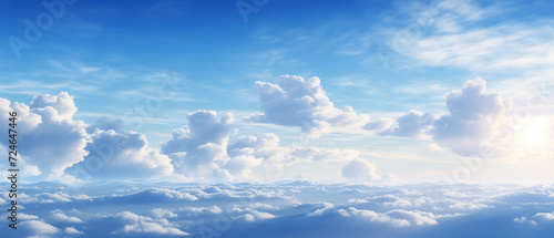 Blue Sky background with tiny Clouds. Panorama background AI Generative