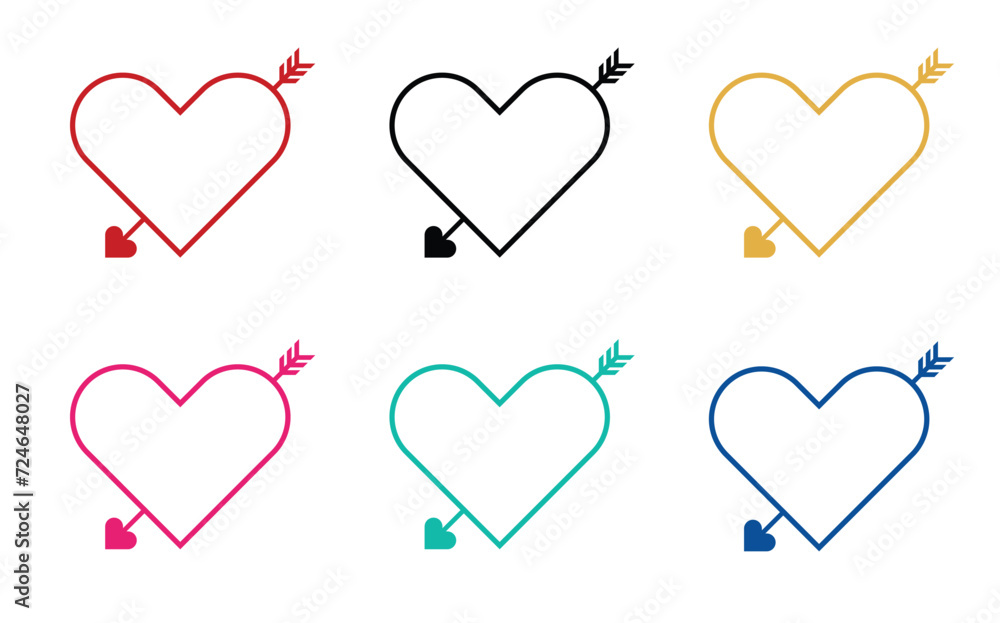 Heart and Cupid arrow. Symbol of love. Line icon. 