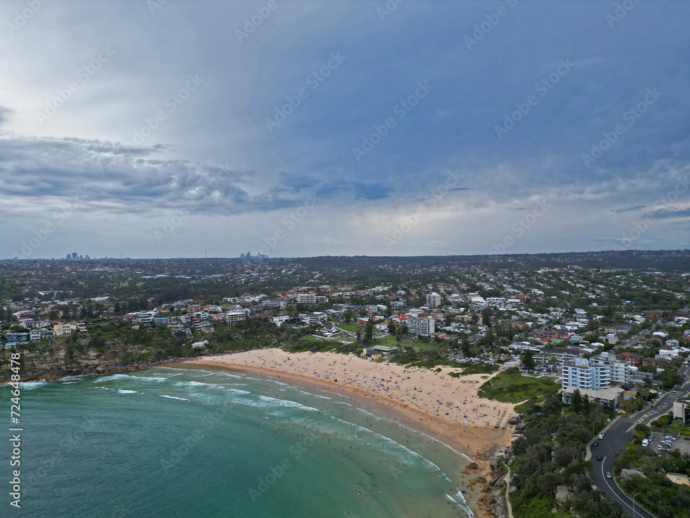 Aerial view of a cloudy sky over Freshwater Beach, Freshwater, NSW, Australia