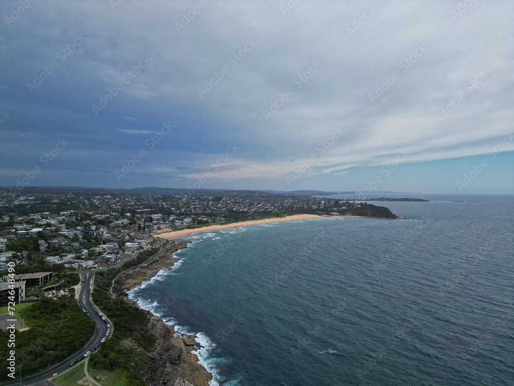 Aerial view of a cloudy sky over Curl Curl Beach, Curl Curl, NSW, Australia