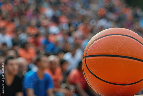 Blurred crowd background with basketball ball Sports competitions