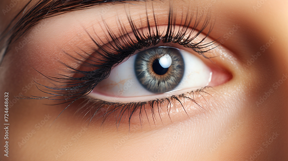 Eyelash Extension Procedure. Close-up of an eye with long and thick eyelashes, eyes visage. Woman eye with long false eyelashes. Cosmetics and make-up Eyelash Extension Procedure. Close-up of an eye with long and thick eyelashes, eyes visage. Woman eye with long false eyelashes. Cosmetics and make-up