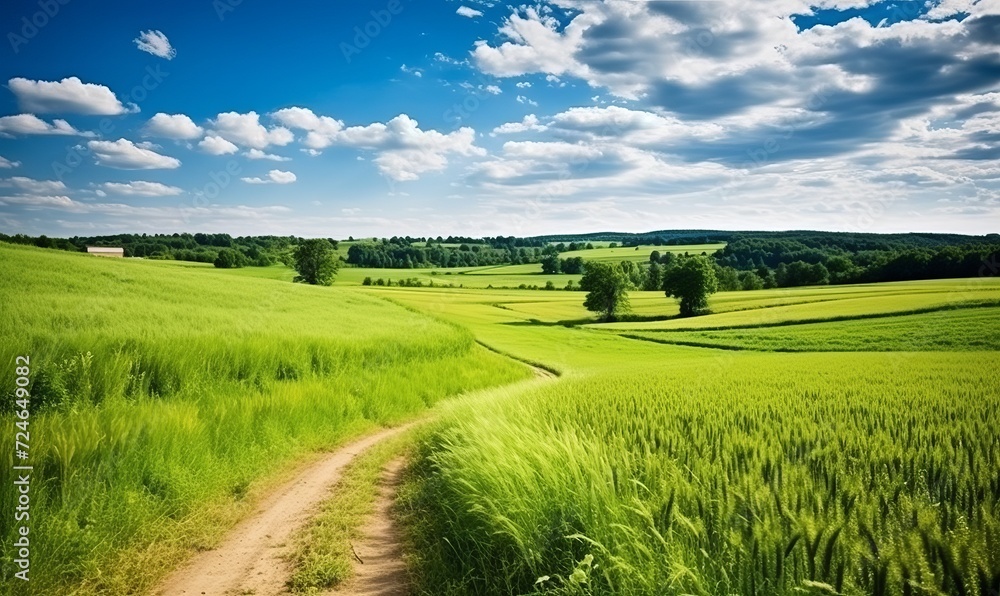 Fototapeta premium art rural landscape. field and grass, beautiful sky