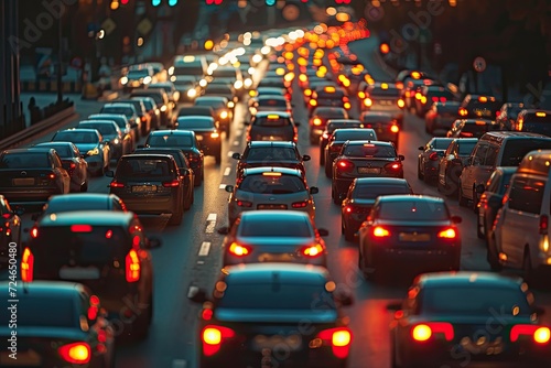 City streets filled with cars during rush hour Car stuck in traffic jam on highway