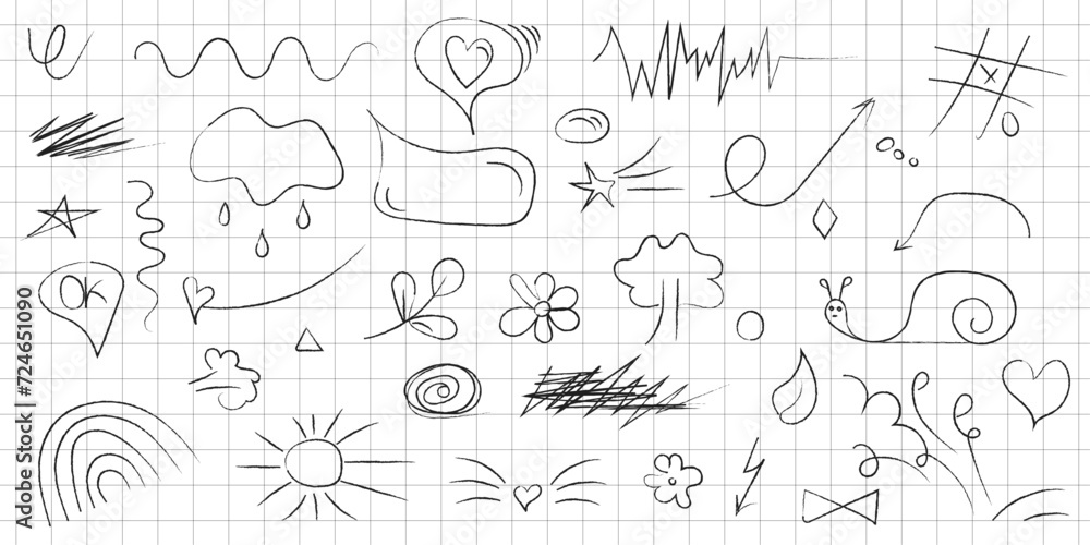 hand drawn collection sketch, emphasis, arrow shape set