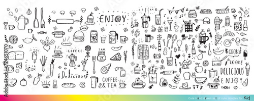 Food doodles,Foods doodles hand drawn sketchy vector symbols and objects