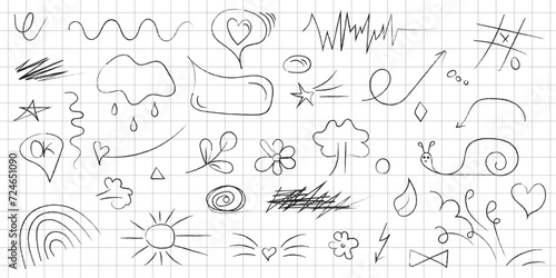 hand drawn collection sketch, emphasis, arrow shape set