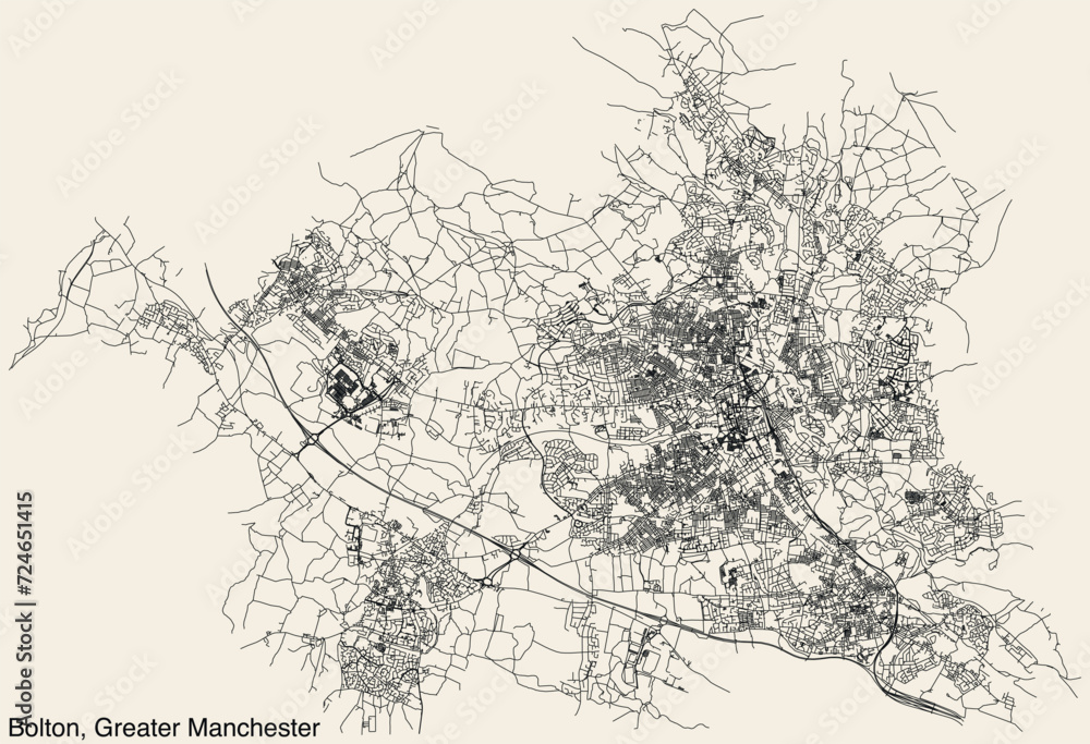 Street roads map of the METROPOLITAN BOROUGH OF BOLTON, GREATER MANCHESTER