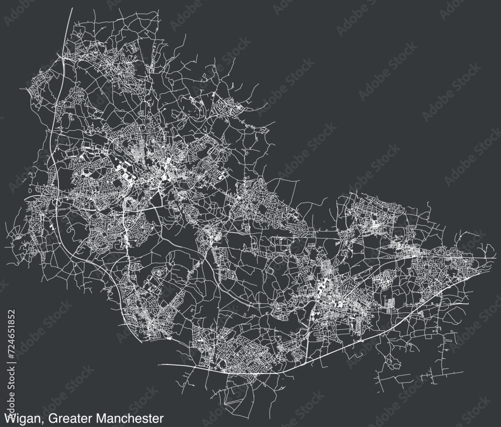 Street roads map of the METROPOLITAN BOROUGH OF WIGAN, GREATER MANCHESTER